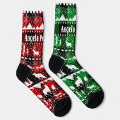 Nordic Sweater Winter Animals Green Red Kariert Socken (Rechts)