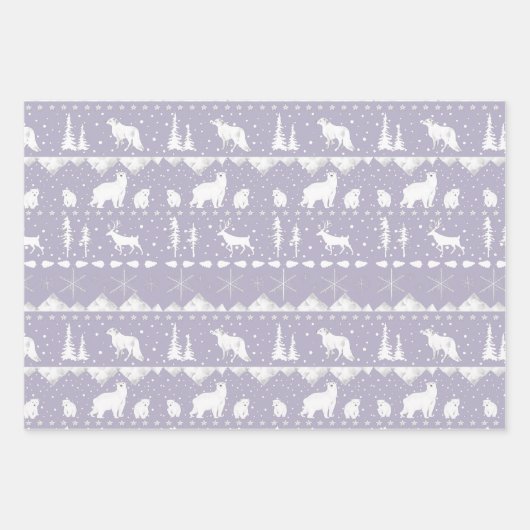 Nordic Sweater Winter Animals Lila Farbtöne Geschenkpapier Set (Vorderseite 3)