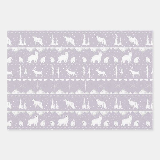 Nordic Sweater Winter Animals Lila Farbtöne Geschenkpapier Set (Vorderseite 2)