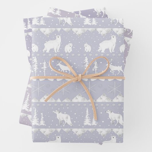 Nordic Sweater Winter Animals Lila Farbtöne Geschenkpapier Set (Beispiel)