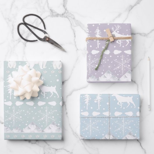 Nordic Sweater Winter Animals Pastellfarben Geschenkpapier Set (Vorderseite)