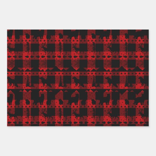 Nordic Sweater Winter Animals Red Buffalo Kariert Geschenkpapier Set (Vorderseite 3)