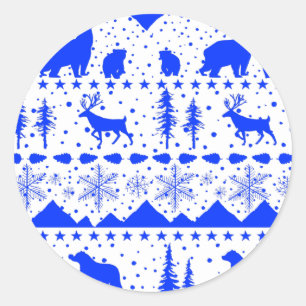 Nordic Sweater Winter Animals Royal Blue & White Runder Aufkleber
