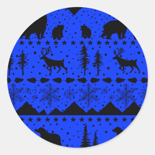 Nordic Sweater Winter Rinder schwarz und blau Runder Aufkleber (Vorderseite)