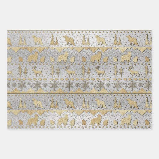Nordic Sweater Winter Tiere aufgezogen Gold Silver Geschenkpapier Set (Vorderseite 2)
