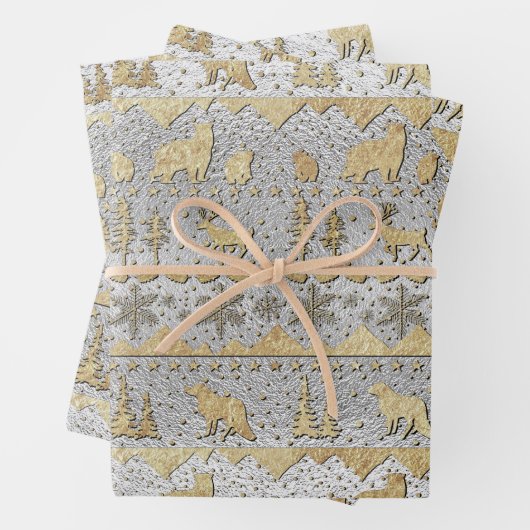 Nordic Sweater Winter Tiere aufgezogen Gold Silver Geschenkpapier Set (Beispiel)