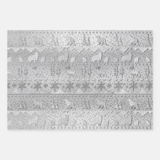 Nordic Sweater Winter Tiere, die silber aufgezogen Geschenkpapier Set (Vorderseite)