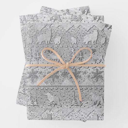 Nordic Sweater Winter Tiere, die silber aufgezogen Geschenkpapier Set (Beispiel)