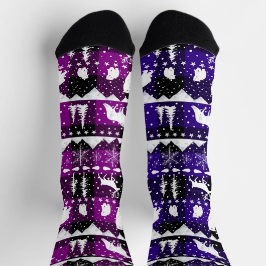 Nordic Sweater Winter Tiere Lila Buffalo Kariert Socken (Oben)