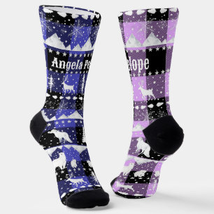 Nordic Sweater Winter Tiere Lila Violett Kariert Socken