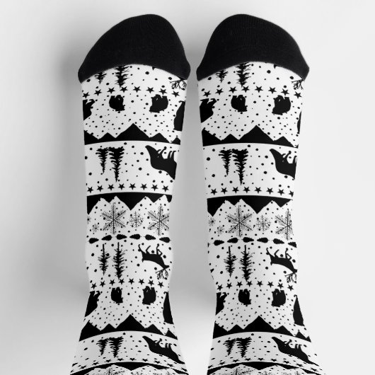 Nordic Sweater Winter Tiere Schwarz-Weiß-Socken Socken (Oben)