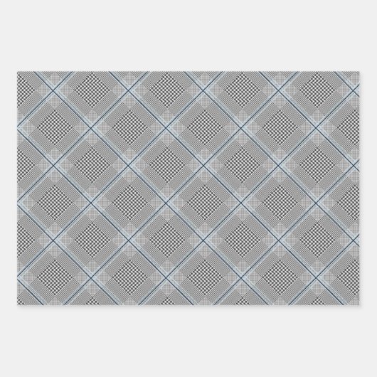 Nordic Tartan Blue Gray Black Pattern Geschenkpapier Set (Vorderseite)