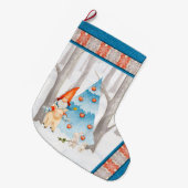 Nordic Tomte Gnome und Schwein im Wald Großer Weihnachtsstrumpf (Vorderansicht (hängend))