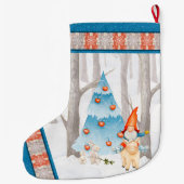 Nordic Tomte Gnome und Schwein im Wald Großer Weihnachtsstrumpf (Rückseite)