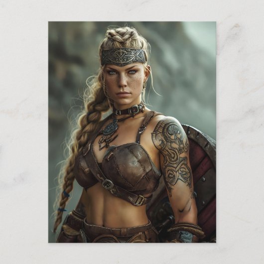 Nordic Viking Shieldmaiden Power Postkarte (Vorderseite)