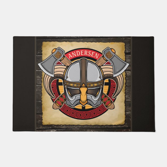 Nordic Viking Warrior ADD NAME Norse Ax Norsemen Fußmatte (Vorderseite)