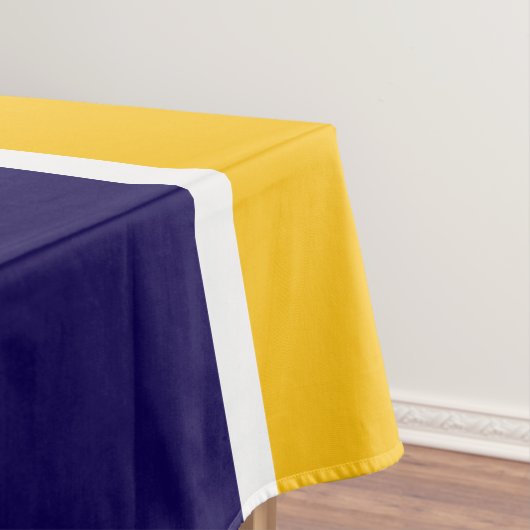 Nordic White Snowflake Navy Blue Yellow Strips Tischdecke (Beispiel)