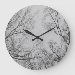 Nordic Winter Birch mit Tit Birds Foto Große Wanduhr