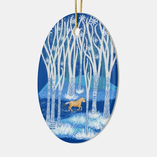 Nordic Winter Fjord Horse Keramik Ornament (Links)