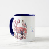 Nordic Winter Rentier Pink Blue Monogram Tasse (Vorderseite Links)