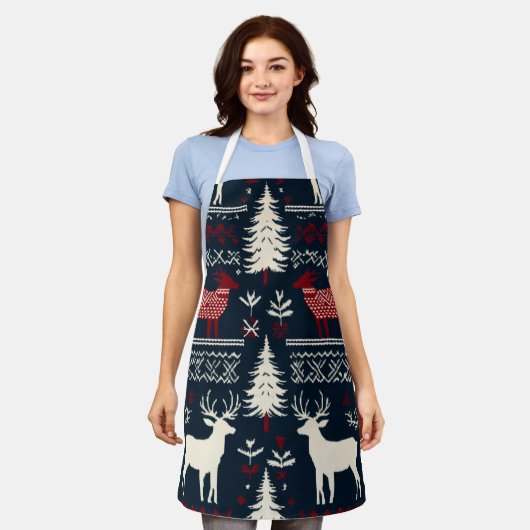 Nordic Winter Strick Pattern mit Rentier und Kiefe Schürze (Getragen)