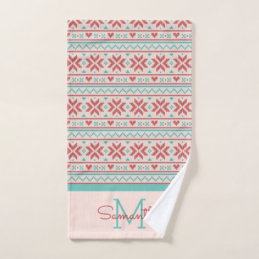 Nordic Winter Sweater Imitate Strick Muster Monogr Badhandtuch Set (Handtuch)