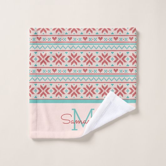 Nordic Winter Sweater Imitate Strick Muster Monogr Badhandtuch Set (Waschlappen)