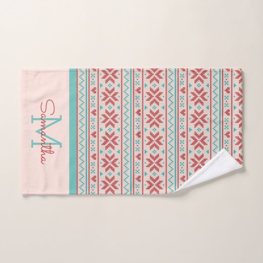 Nordic Winter Sweater Imitate Strick Muster Monogr Badhandtuch Set (Handtuch)