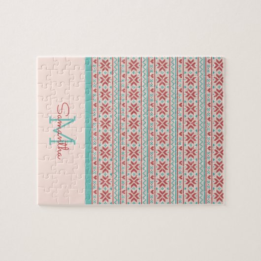 Nordic Winter Sweater Imitate Strick Muster Monogr Puzzle (Horizontal)