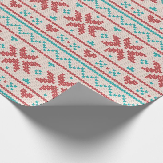Nordic Winter Sweater Imitats Strick Aqua & Red Mu Geschenkpapier (Ecke)
