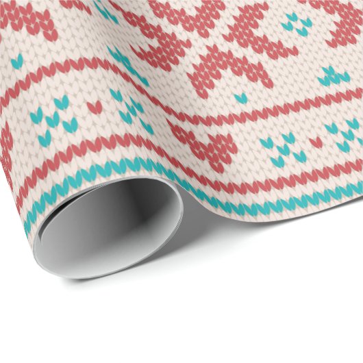 Nordic Winter Sweater Imitats Strick Aqua & Red Mu Geschenkpapier (Rolleneckpunkt)