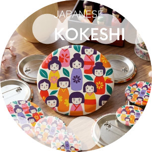 Nordisch-Japanische Illustration –KOKESHI Button