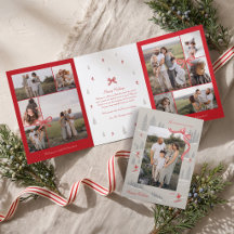 Nordische Alpine-Rote-Schleife Foto-Collage Weihna