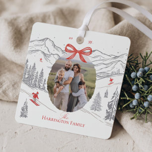 Nordische alpine Weihnachts-Foto mit rotem Bogen Ornament Aus Metall