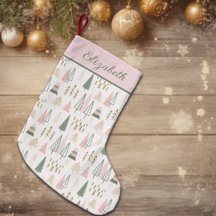 Nordische Bäume Rosa Und Grüne Hygge Skandi Name Kleiner Weihnachtsstrumpf