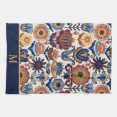 Nordische Blume Folk Art Muster Monogramm Geschirrtuch (Horizontal)