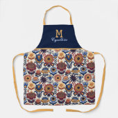 Nordische Blume Folk Art Muster Monogramm Schürze (Vorderseite)