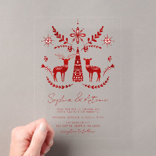 Nordische Buck- und Doe-Wald-Winterhochzeit Acryleinladungen
