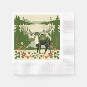 Nordische Elche mit Blumenmuster Serviette
