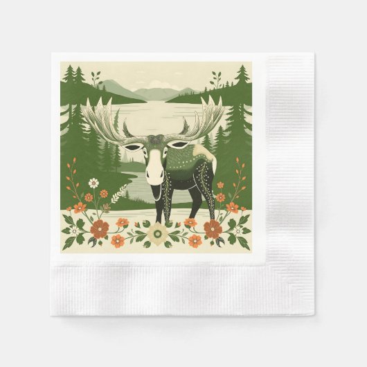 Nordische Elche mit Blumenmuster Serviette (Vorderseite)