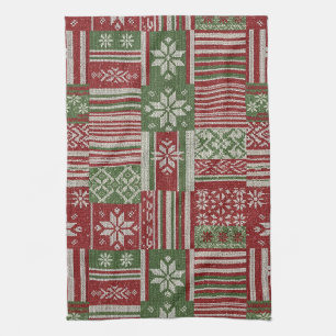 Nordische Fair Isle Weihnachts Rot Grün Gestrickt Geschirrtuch