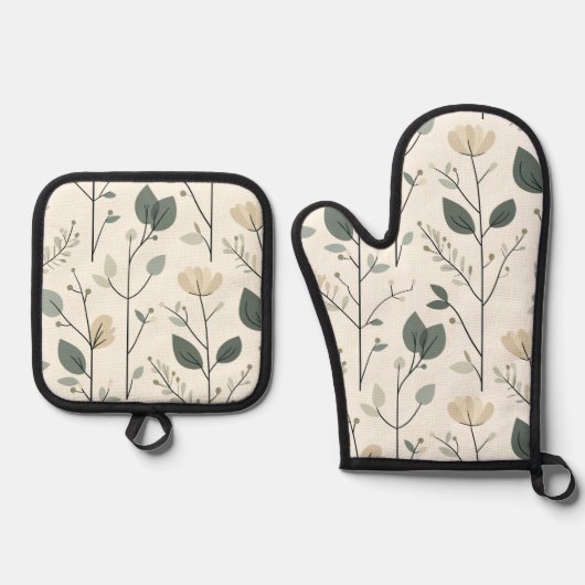 Nordische Flora Oven Mitt und Pottierhalter Ofenhandschuh & Topflappen-Set (Vorderseite)