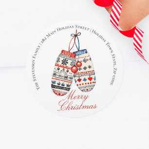 Nordische Folk-Handschuh-Weihnachtsumschlag-Adress Runder Aufkleber