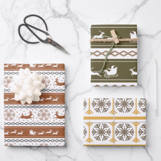 Nordische Grüne, Rote und Graue Schneeflocken und Geschenkpapier Set (Vorderseite)