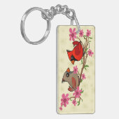 Nordische Kardinäle auf der Zweigstelle Blossom Schlüsselanhänger (Vorderseite links)