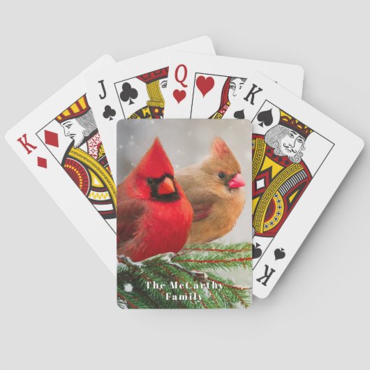 Nordische Kardinäle in Pine Tree Winter Familienna Spielkarten (Rückseite)