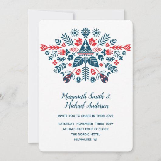 Nordische Liebe in Rot und Blau | Hochzeit Einladung (Vorderseite)
