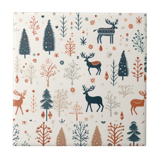 Nordische Minimalistische Rentiere Beige Skandinav Fliese (Vorderseite)