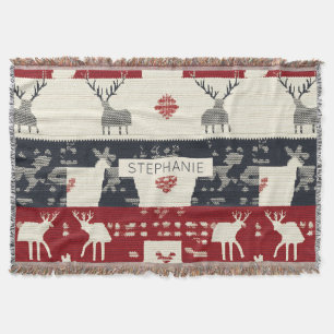 Nordische Rentierfische und Schneeflocke   Strick  Decke