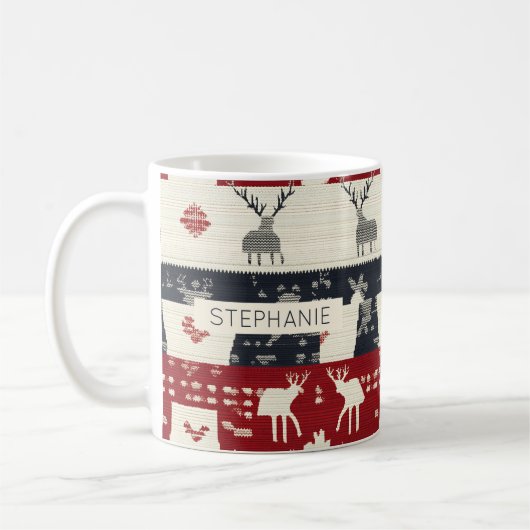 Nordische Rentierfische und Schneeflocke | Strick Kaffeetasse (Links)